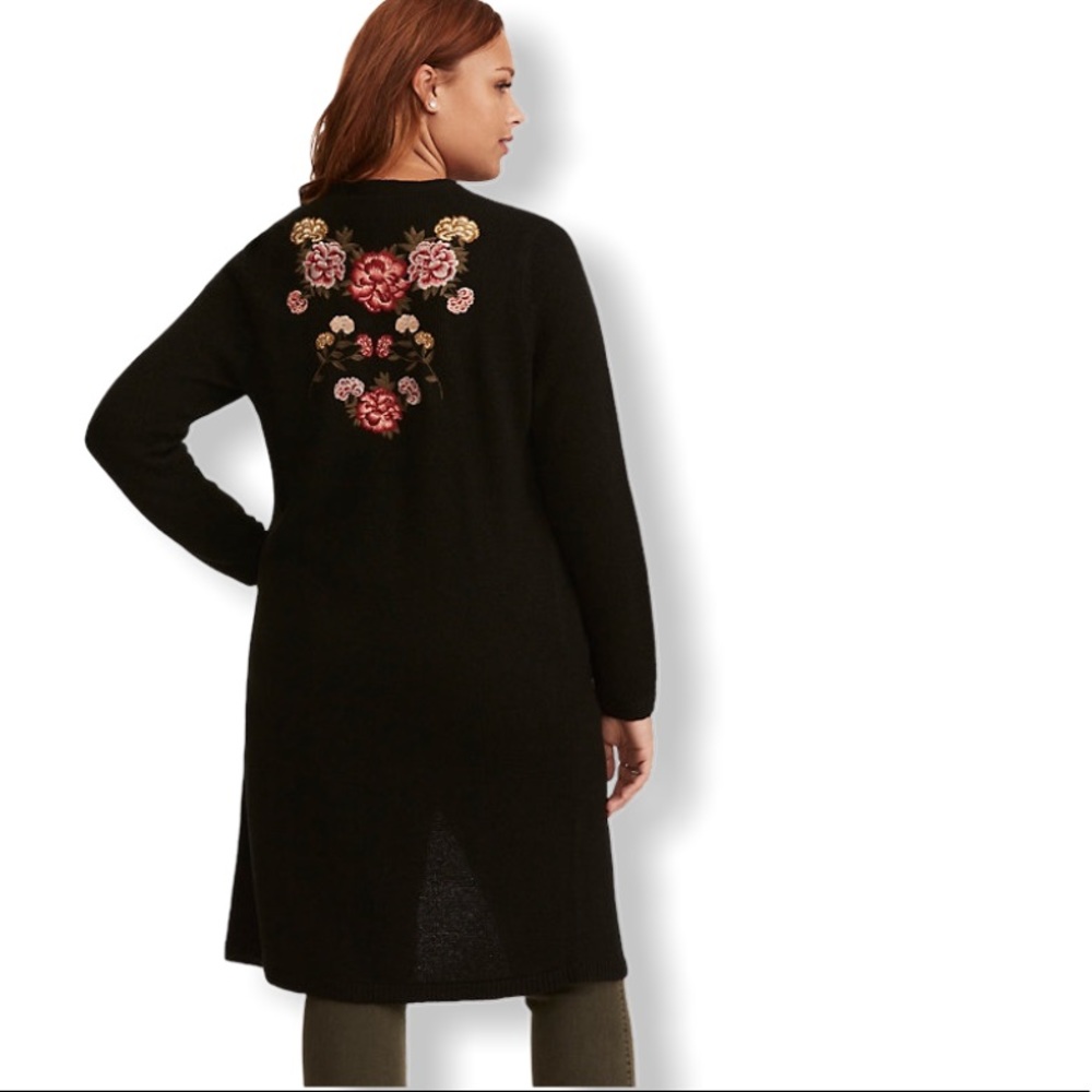 Torrid Black Floral Embroidered Duster Cardigan